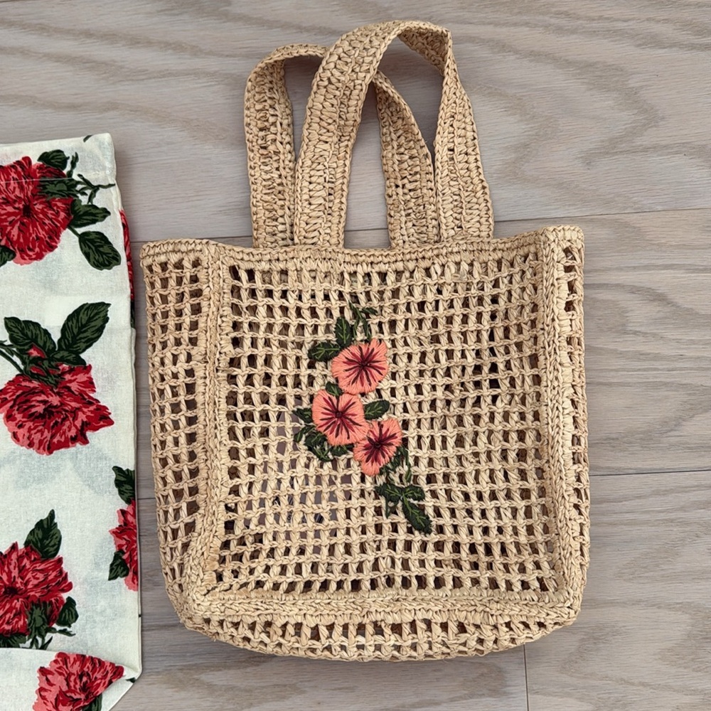 Rouge, Paris, canvas basket raffia bag NWT - Picture 3 of 6